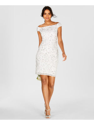 ADRIANNA PAPELL Women's Sequined Party Dress, White, Size 18 NWT- MSRP 199.00