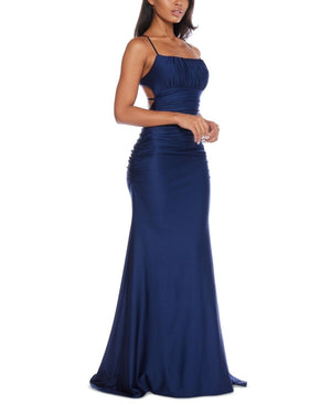 B Darlin Juniors' Square-Neck Ruched Strappy Sleeveless Gown, Navy, Size 11/12