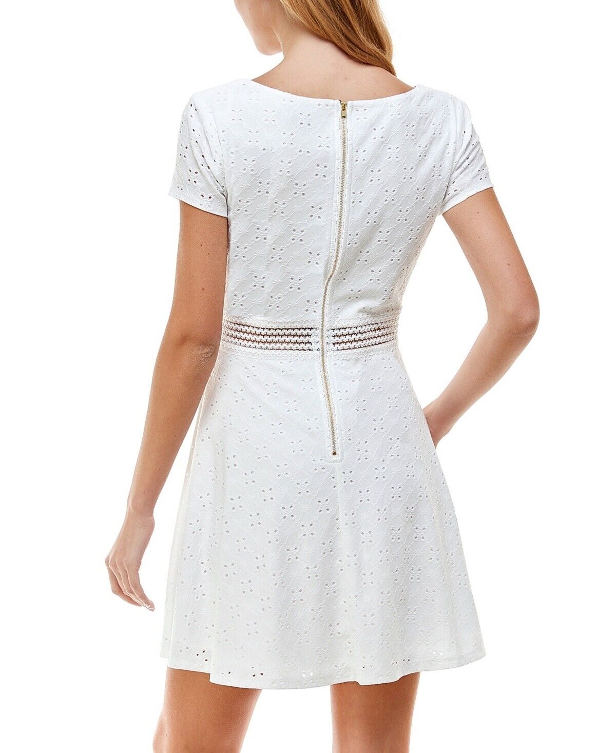 City Studios Juniors' Embroidered Eyelet Skater Dress, White, Size 12