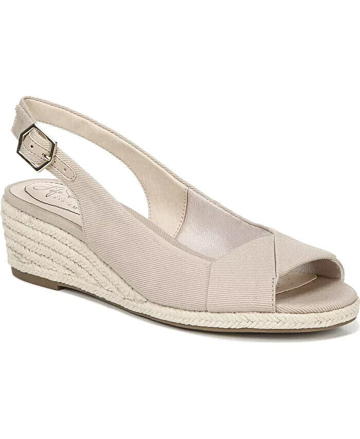 LifeStride Women's Socialite Peep Toe Slingback Espadrille Sandals, Beige, 9.5M