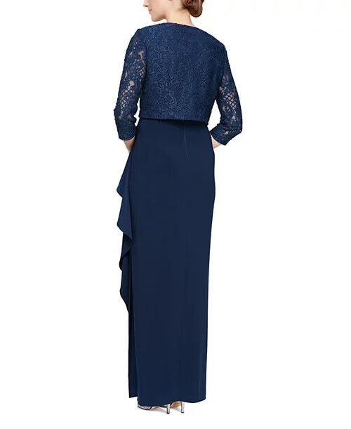 Alex Evenings Embellished Gown and Jacket Royal, Navy, Size 12