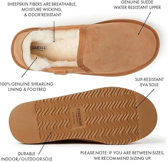 Fireside by Dearfoams Men's Hobart Shearling Closed Back Slipper, Chestnut, 9M