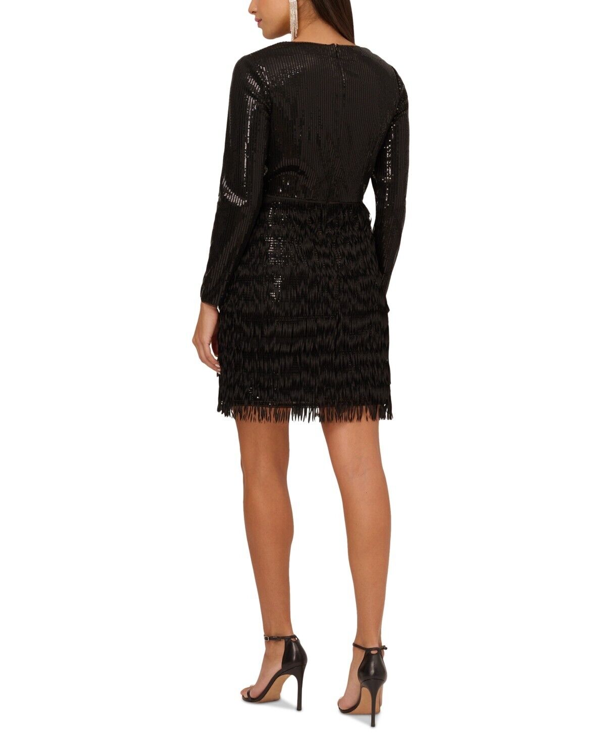 Adrianna Papell Women's Sequined Fringe Dress, Black, Size 4M MSRP - 220.00