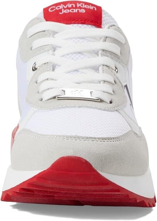 Calvin Klein Jeans Women's Magalee Casual Logo Lace-Up Sneakers, Gray/Red, 7.5M