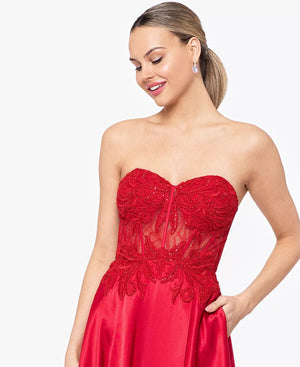 Blondie Nites Juniors' Illusion Applique Charmeuse Gown, Red, Size 3