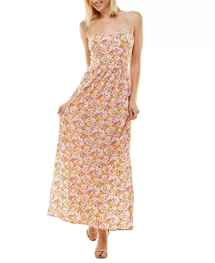 As U Wish Juniors' Molded-Cup Maxi Dress, Pink Floral, Size M