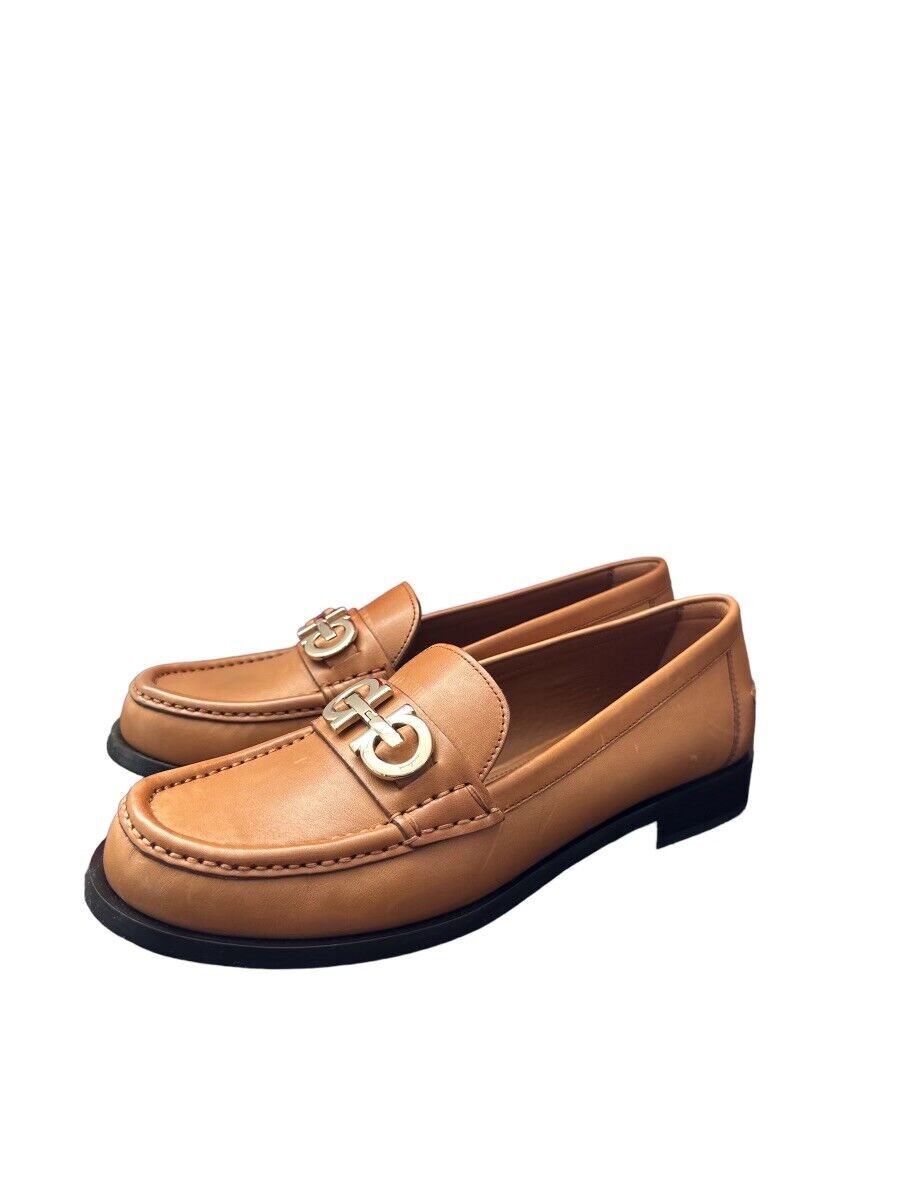 NEW Ferragamo Women's Ofelia Gancini Moc Toe Loafers, Tan, Size 8.5 8 9