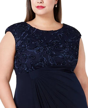 Connected Plus Size Soutache Faux-Wrap Dress, Navy, Size 14W