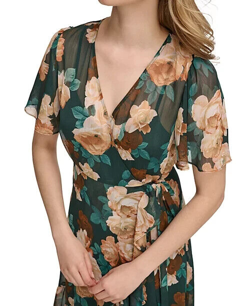 Calvin Klein Women's Floral-Print Ruffled Faux, Malachite, Size 4