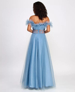 Bcx Juniors' Off-the-Shoulder Glitter Tulle Corset Gown, Light Blue, Size 3