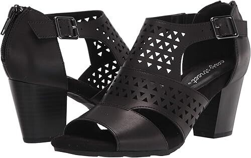 Easy Street Womens Adara Faux Leather Heeled Sandals, Black ,9M