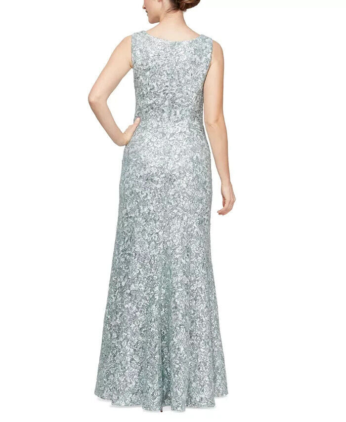 Alex Evenings Petite Allover-Sequin Fit Flare Gown & Shawl, Ice Sage, Size 4P