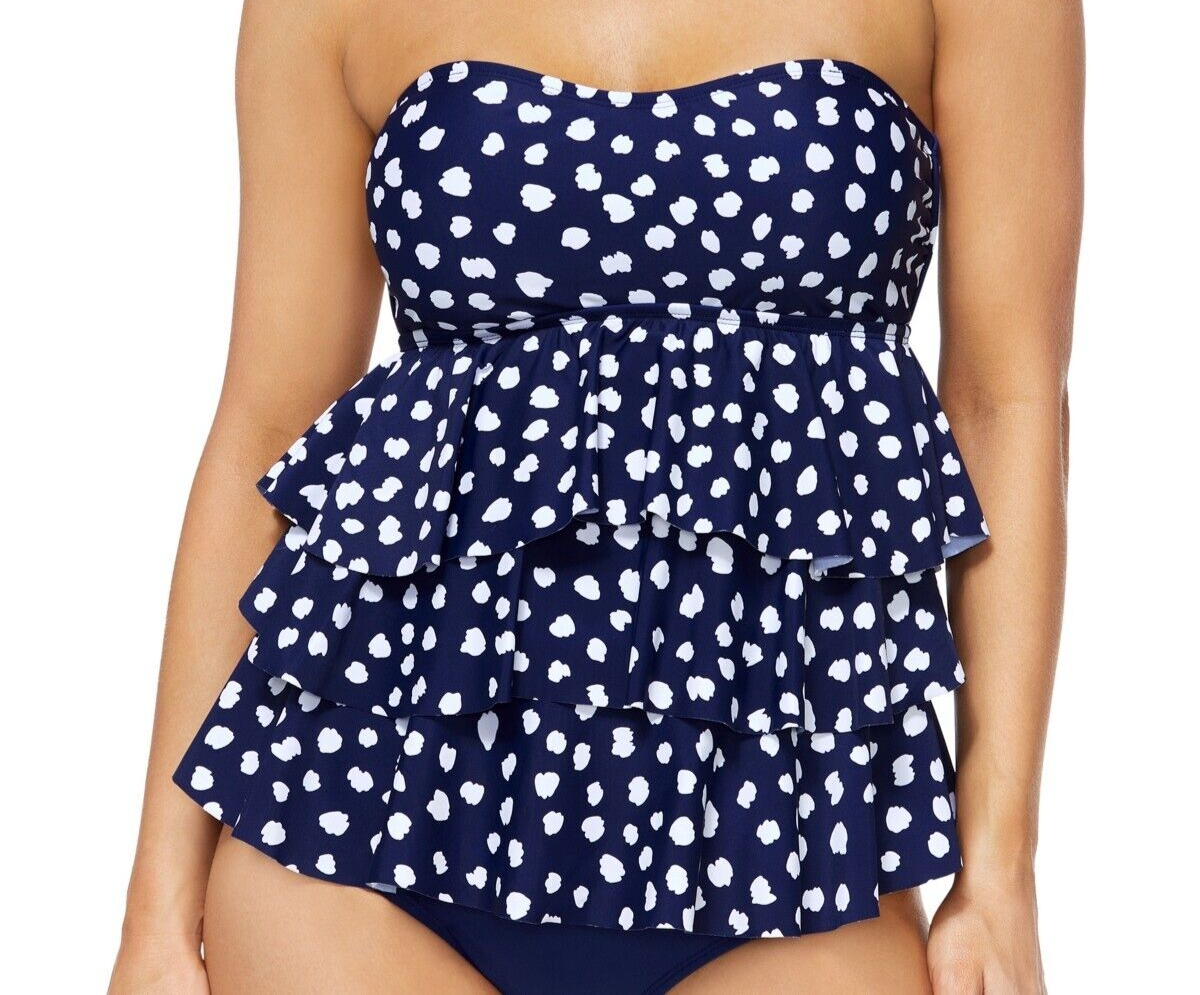 Island Escape Women's Tiered Tankini Top ,Navy/White, 8