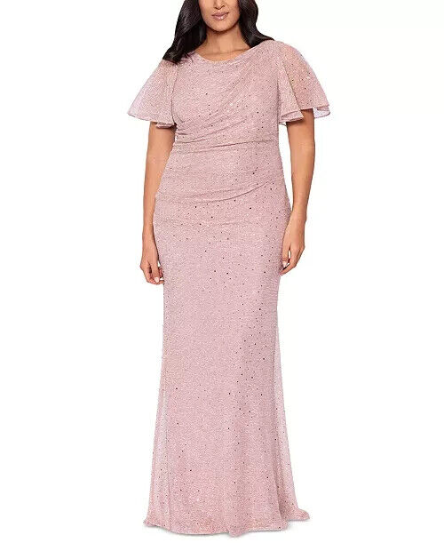 Betsy & Adam Plus Size Metallic Ruched Dress, Rose, Size 20W