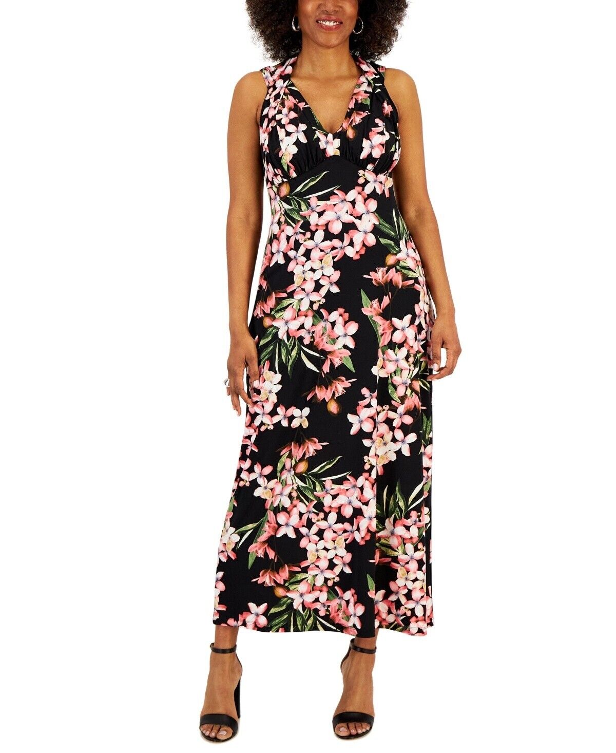 Connected Petite Floral-Print Halter Maxi Dress, Watermelon, Size 10P