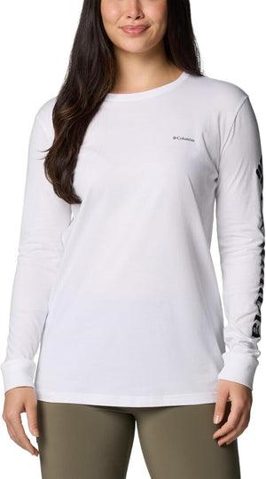 Columbia Women's North Cascades Cotton Long Sleeve Tee, White/Gem, XL